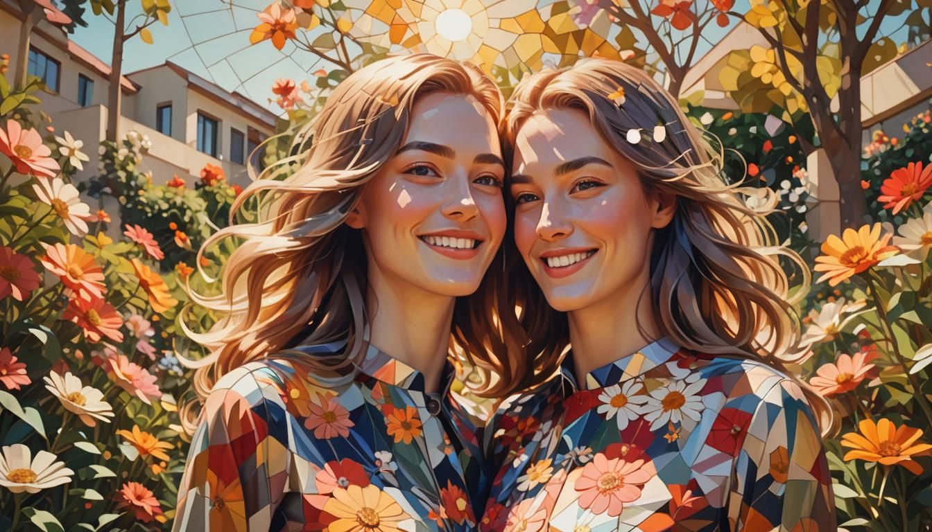 Radiant Woman in Sunlit Garden: Digital Art