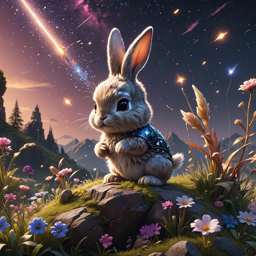 Baby Bunny Soaring on a Shooting Star