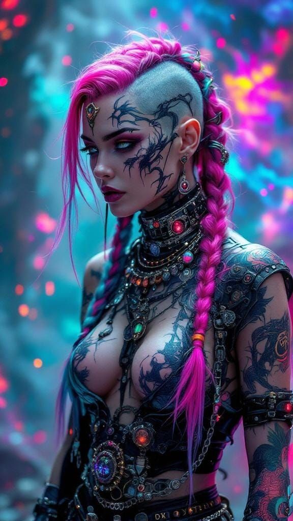 Cyberpunk Shaman Woman in Dreamcore Style