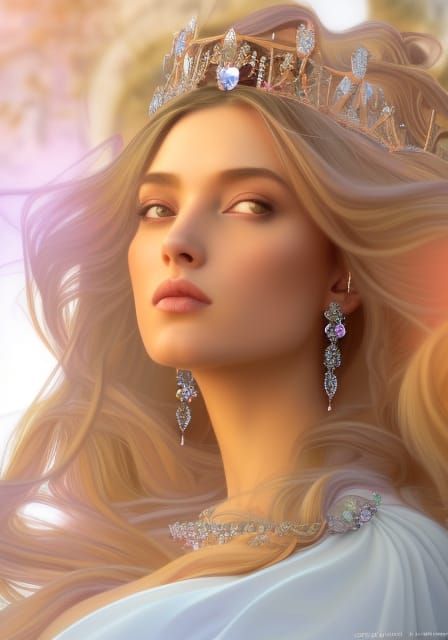 Elegant Princess Portrait with Flowing Hair and Sunlight