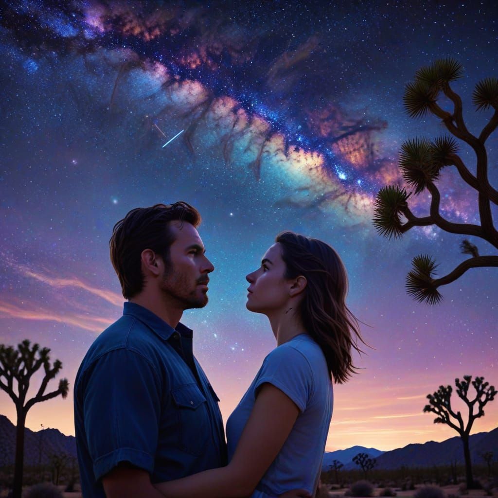 Starry Night Sky Over Joshua Tree: Digital Art