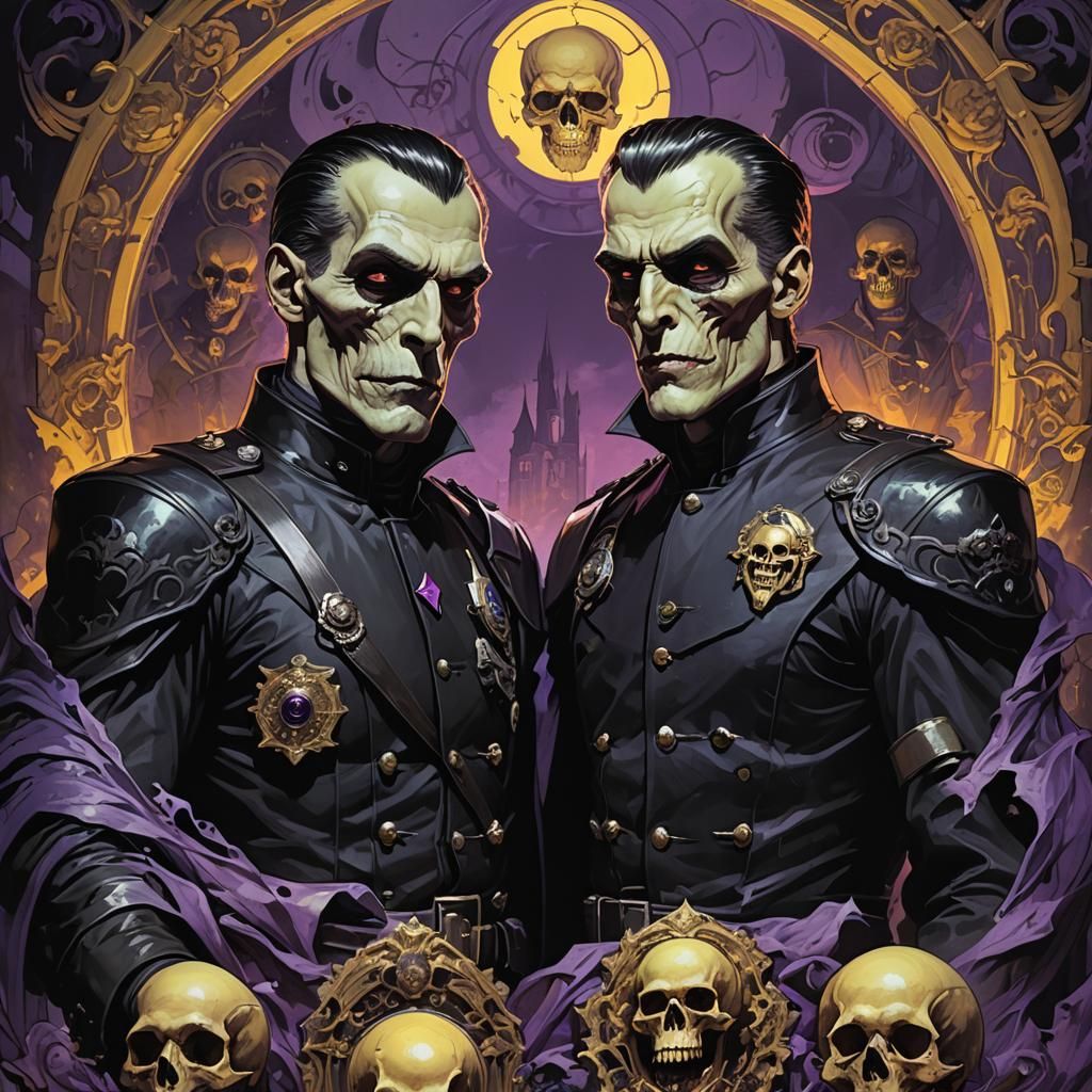 Dracula and Frankenstein in Dark Fantasy Style
