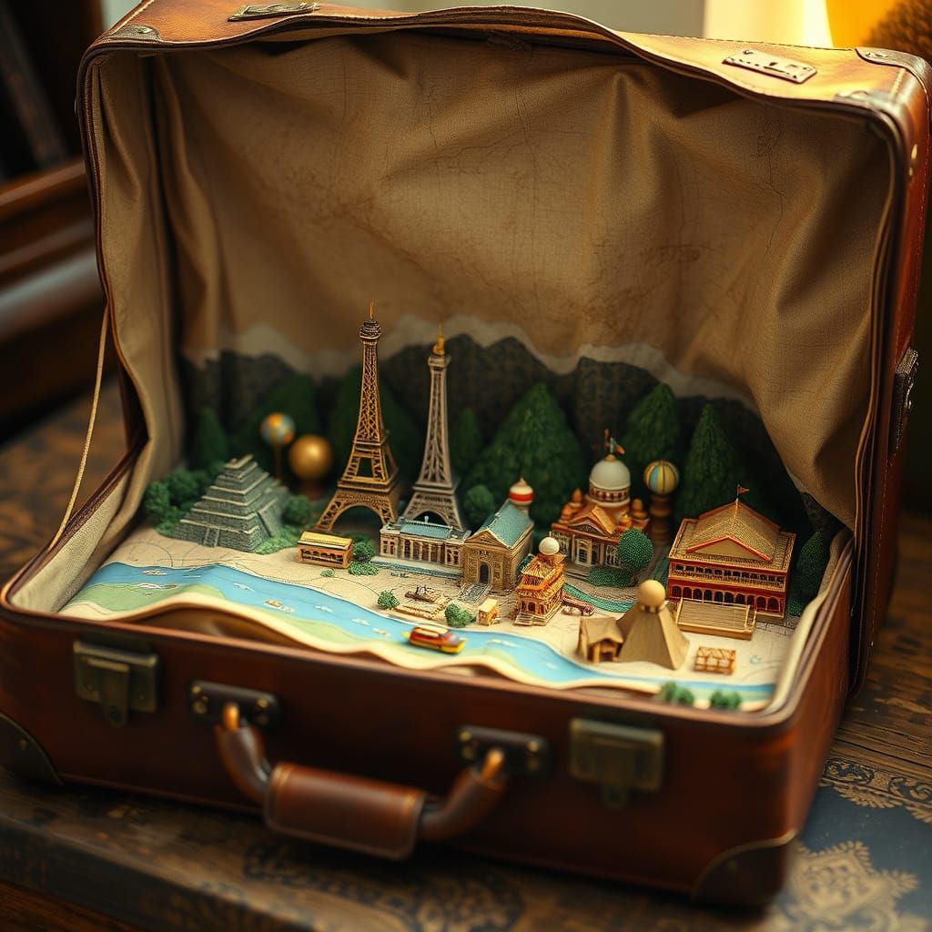Vintage Suitcase Reveals Whimsical Miniature Worlds