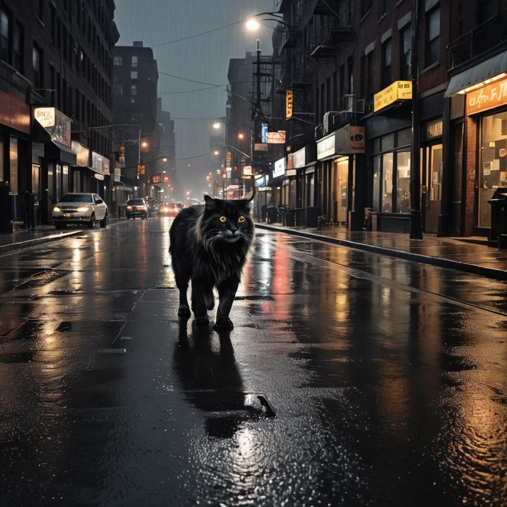 Surreal NYC Street Scene with Spider and Cat