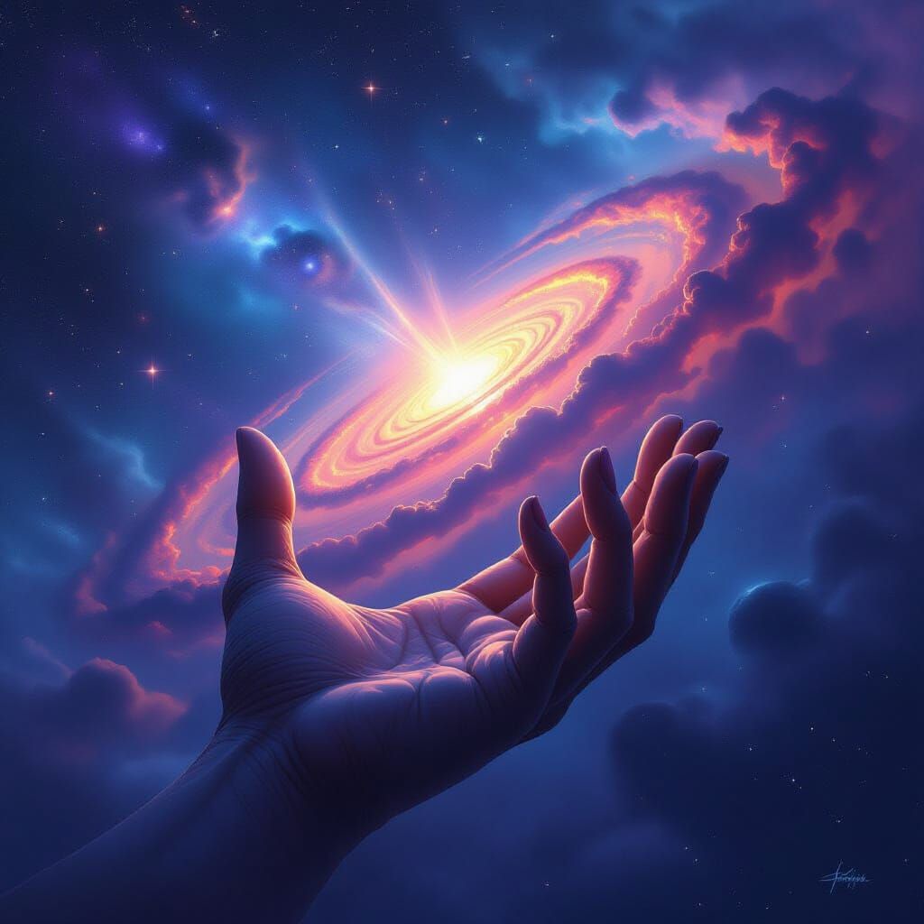 Colossal Fingers Cradling a Swirling Galaxy