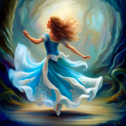 Irish Dancer in Blue Celtic Dress: Detailed Artwork