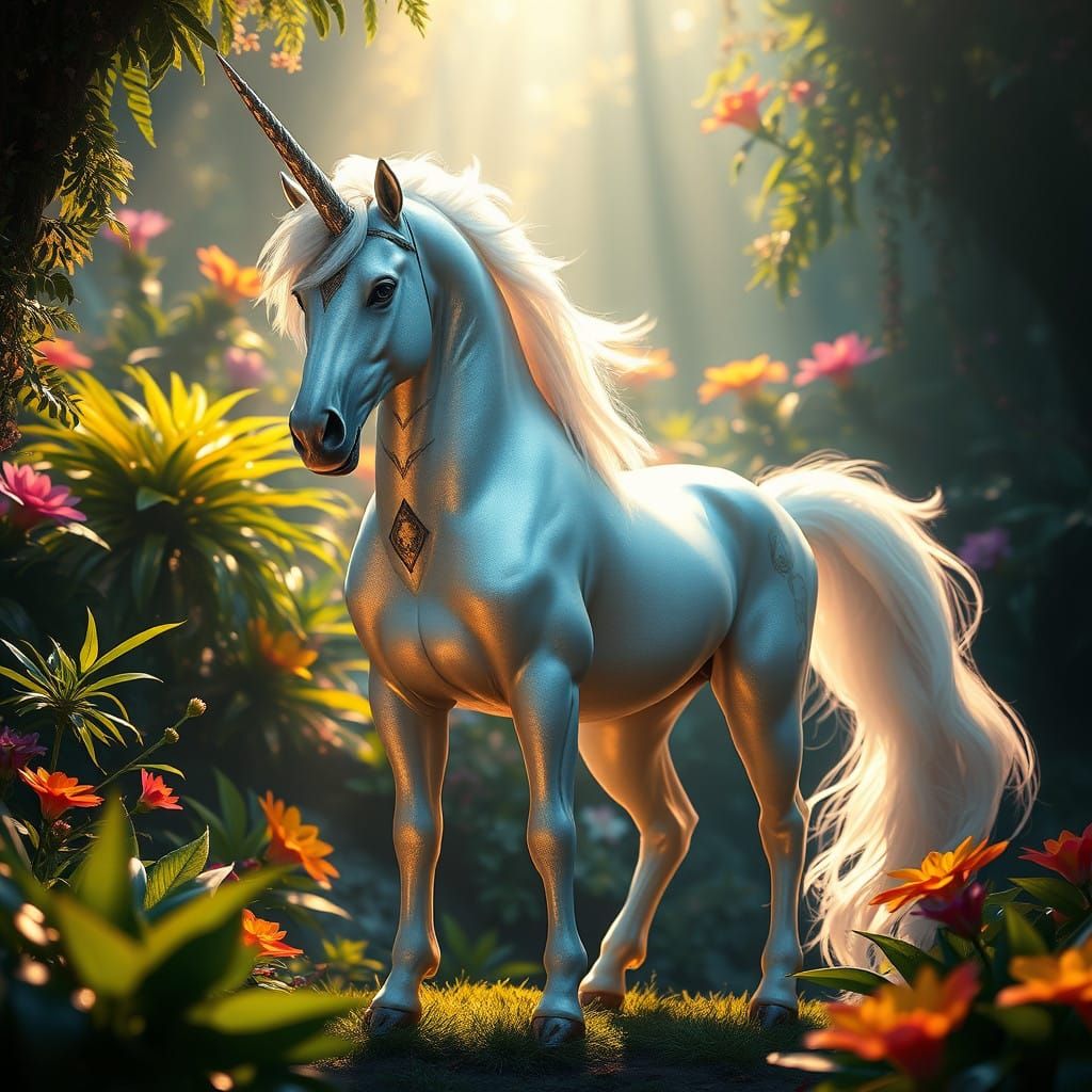 Majestic Unicorn Man in Vibrant Fantasy Environment