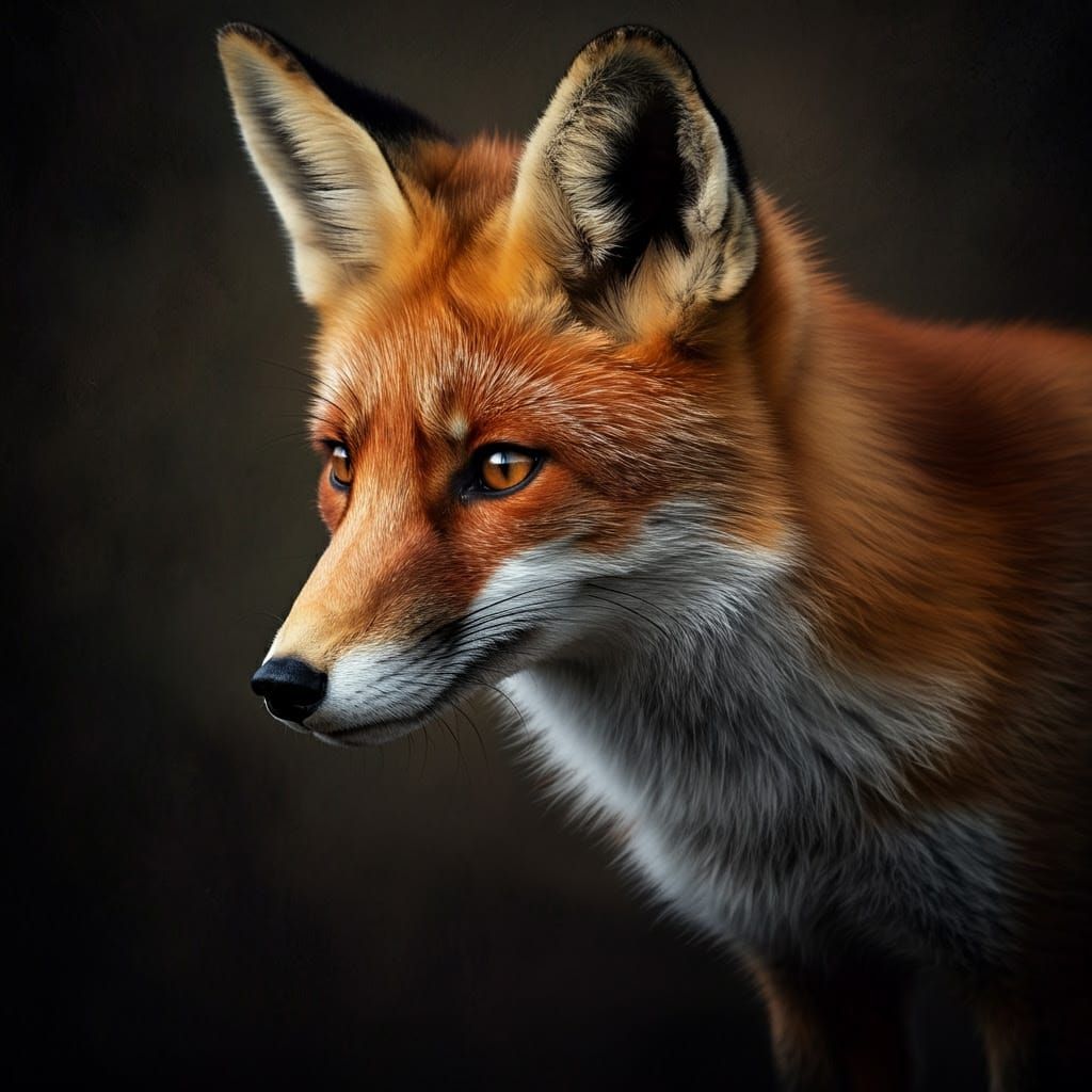 A fox shrouded in darkness, oil paint on old canvas.