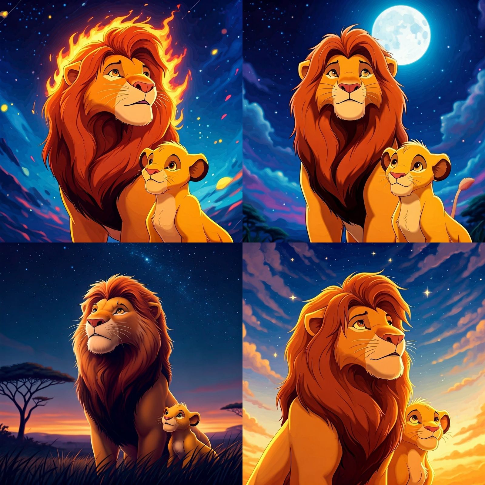 Mufasa and Simba Stargazing in Anime Style