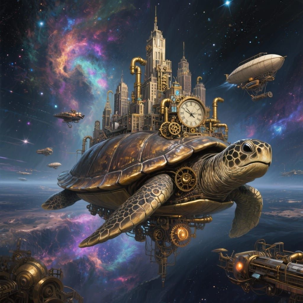 Steampunk City on Giant Space Turtle