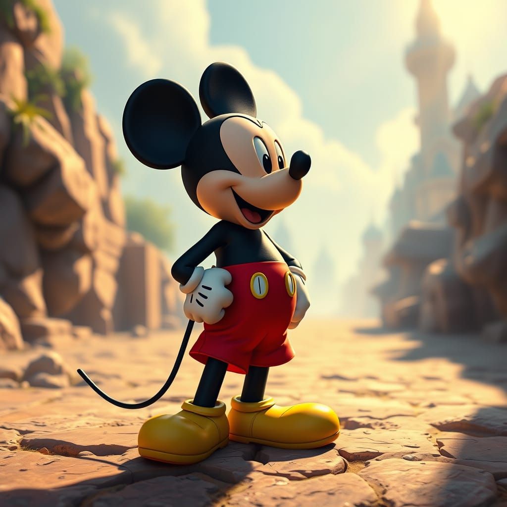 Photorealistic Mickey Mouse in Detailed Environment