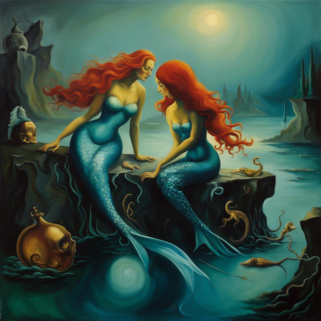 Surreal Mermaids: Good and Evil in Oil on Canvas