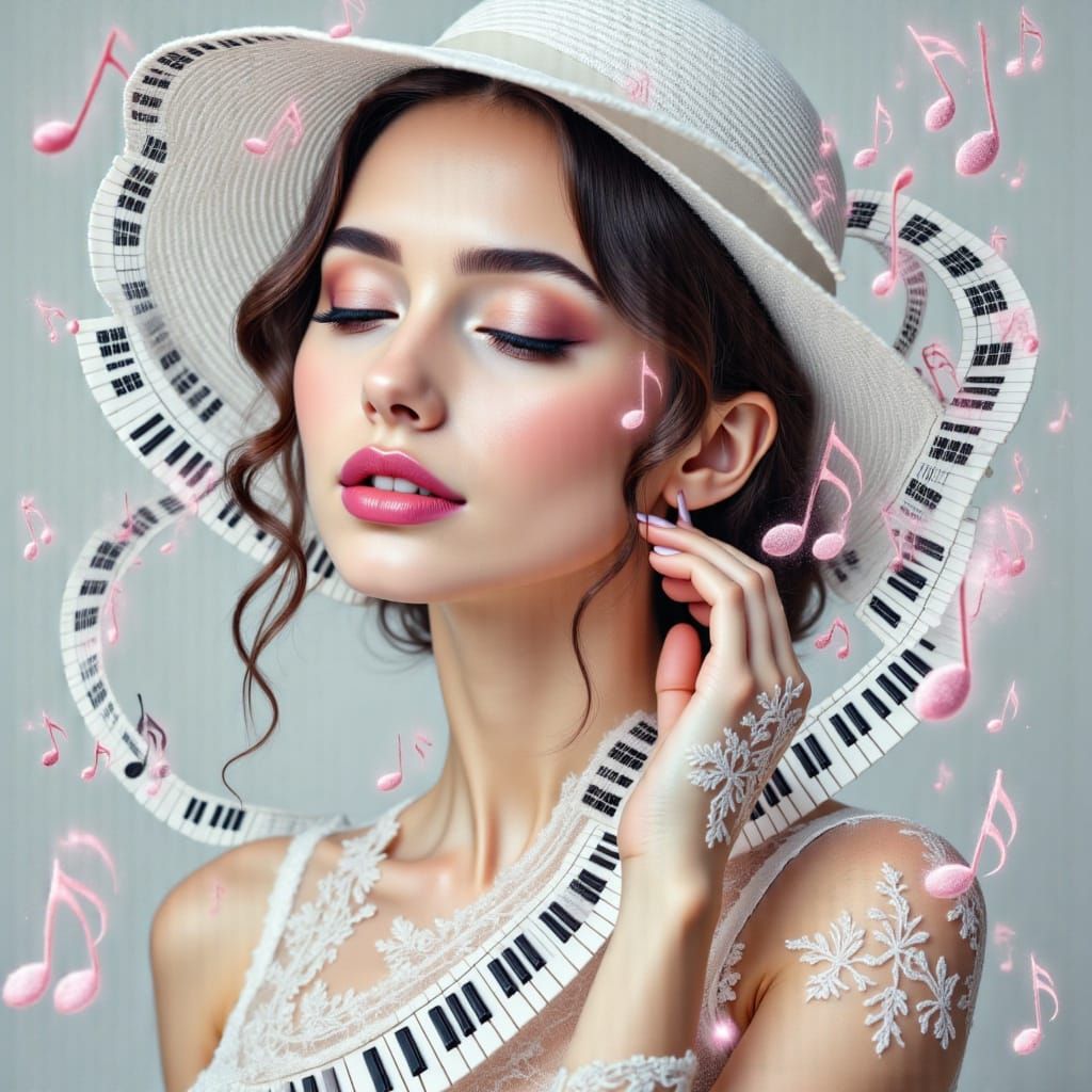 Elegant Woman's Portrait with Musical Overlay