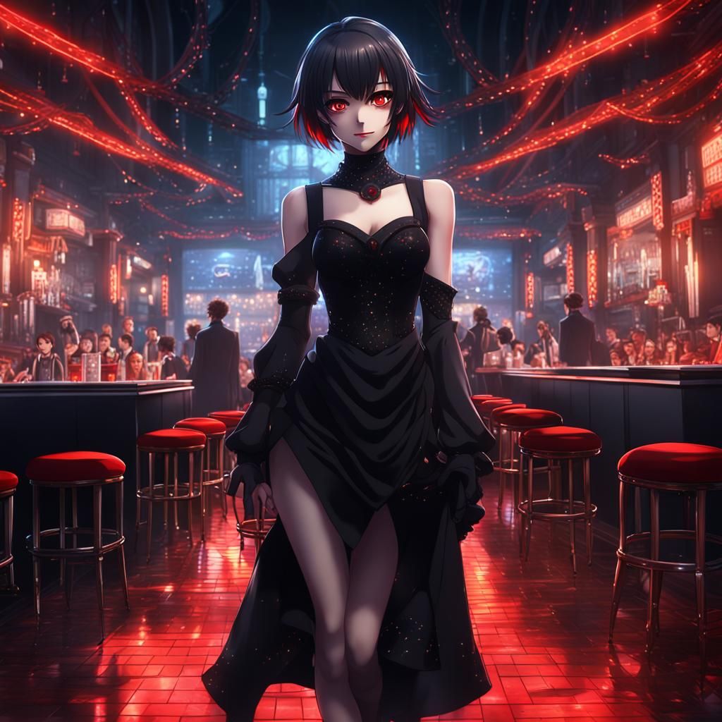 Anime Character in Nightclub, Detailed Digital Art