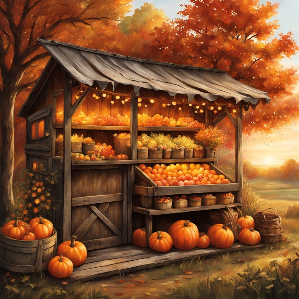 Charming Folk-Art Farm Stand at Sunset