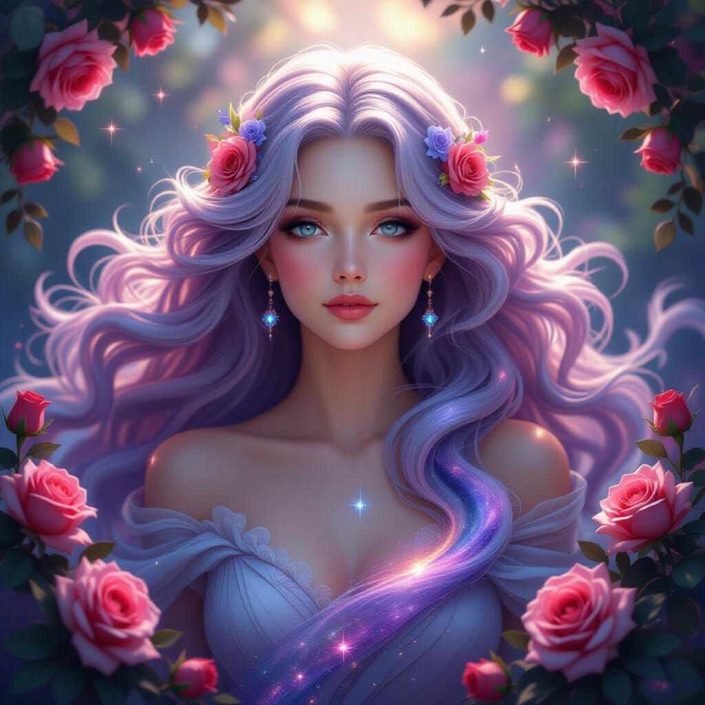Serene Goddess of Galaxies and Roses