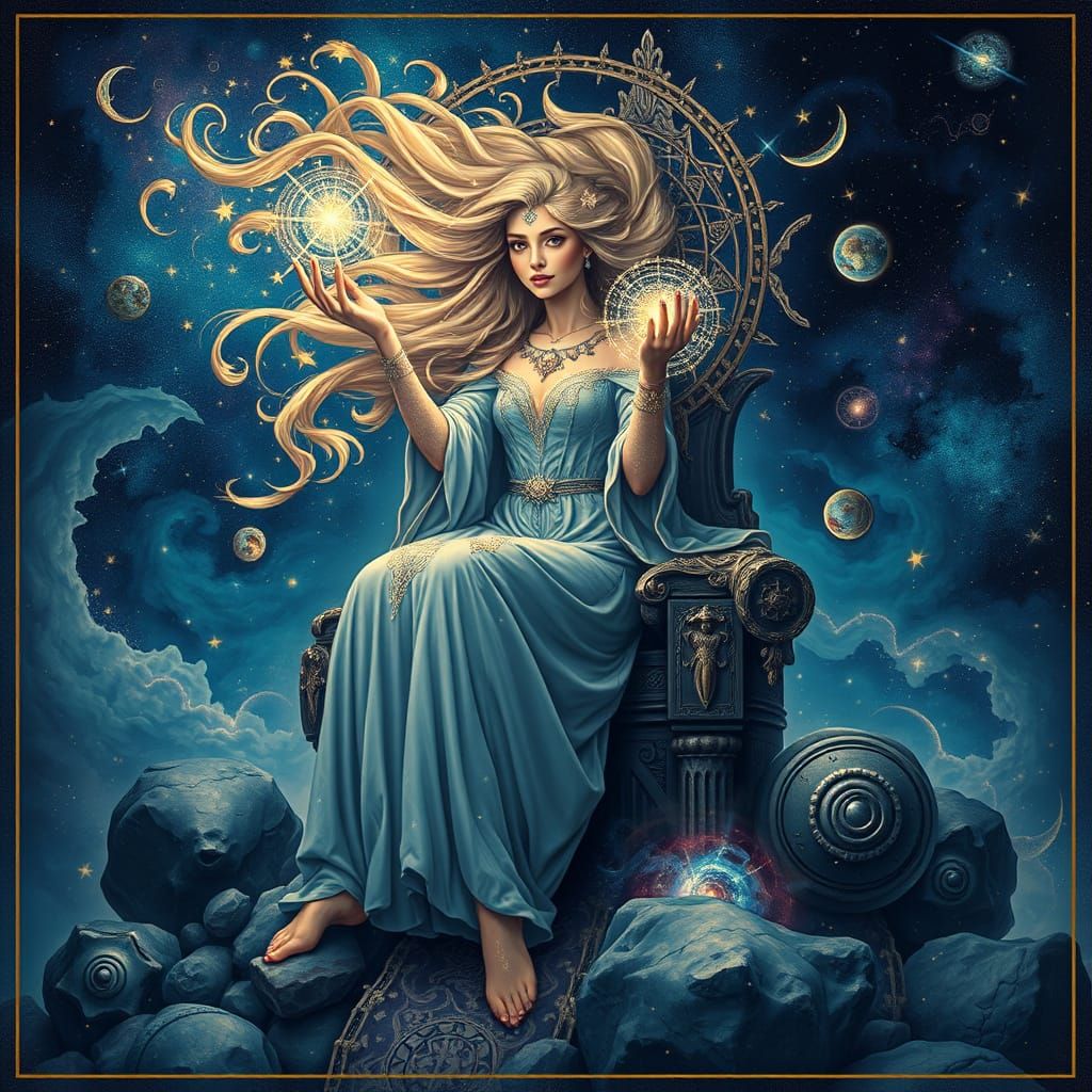 Celestial Sorceress Conjuring Galaxies: Surreal Fantasy Art