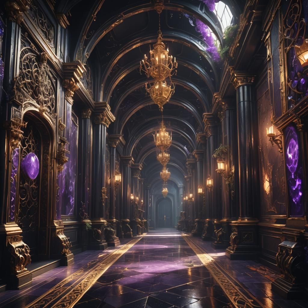Fantastical Black Amethyst Hallway in Detailed Matte Paintin...