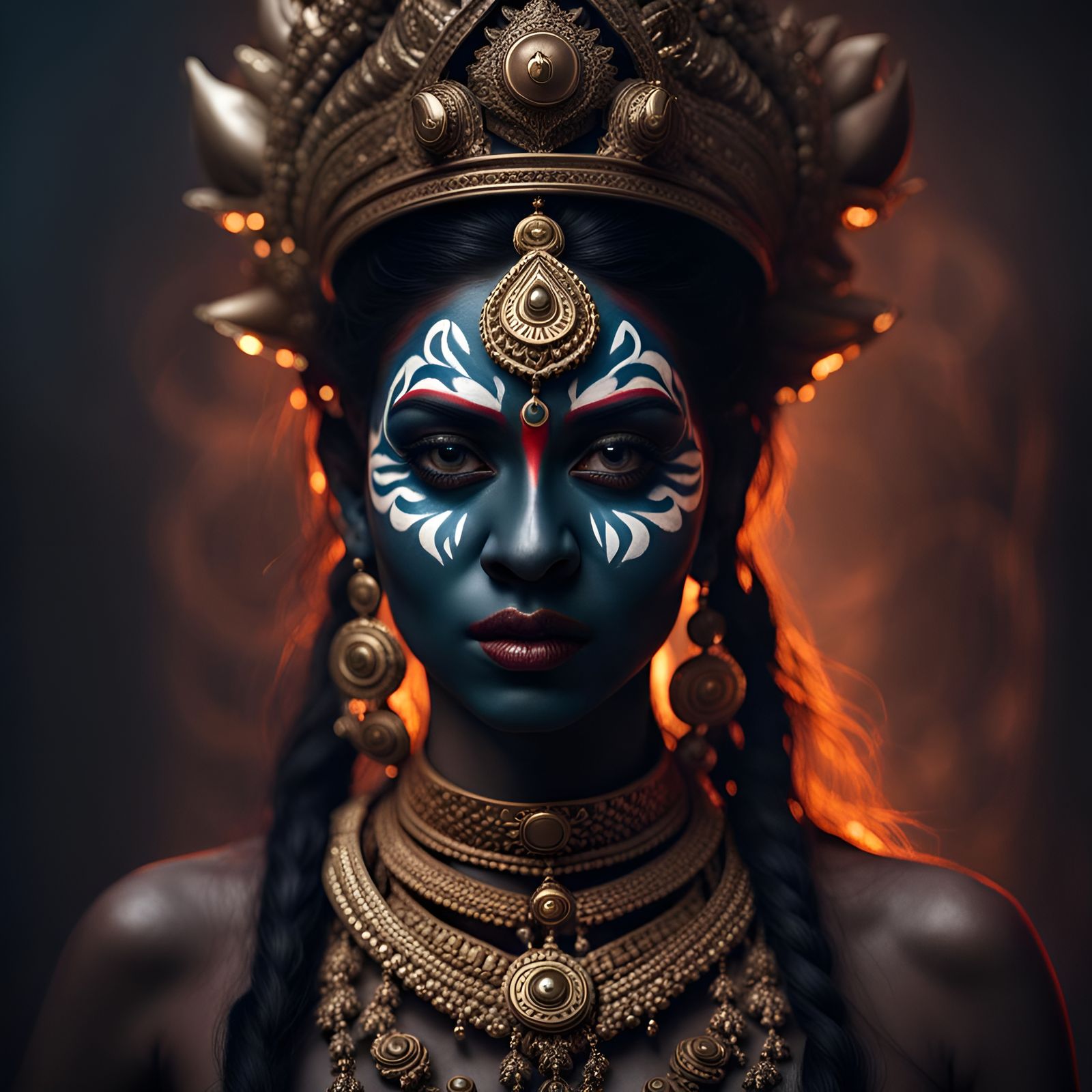 Indian Goddess Kali on Battlefield with Dark Magic