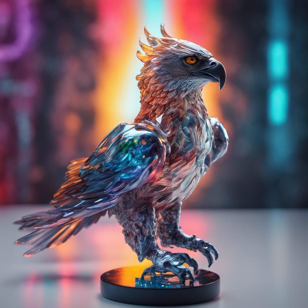 Cyberpunk Harpy Eagle Glass Sculpture
