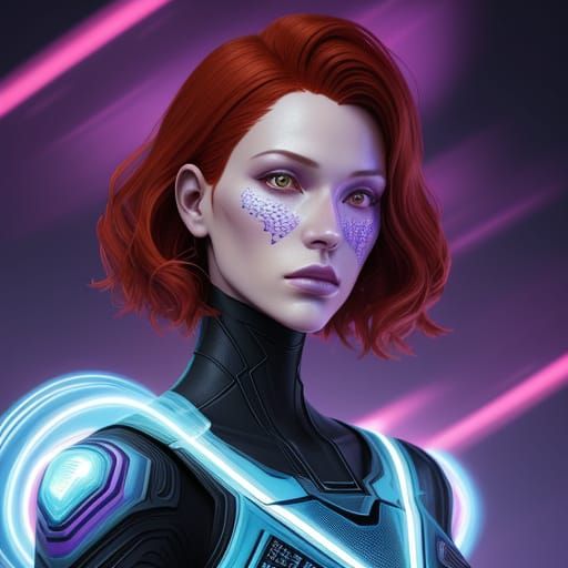 Redhead Sci-Fi Character Portrait in Vibrant Digital Art Sty...