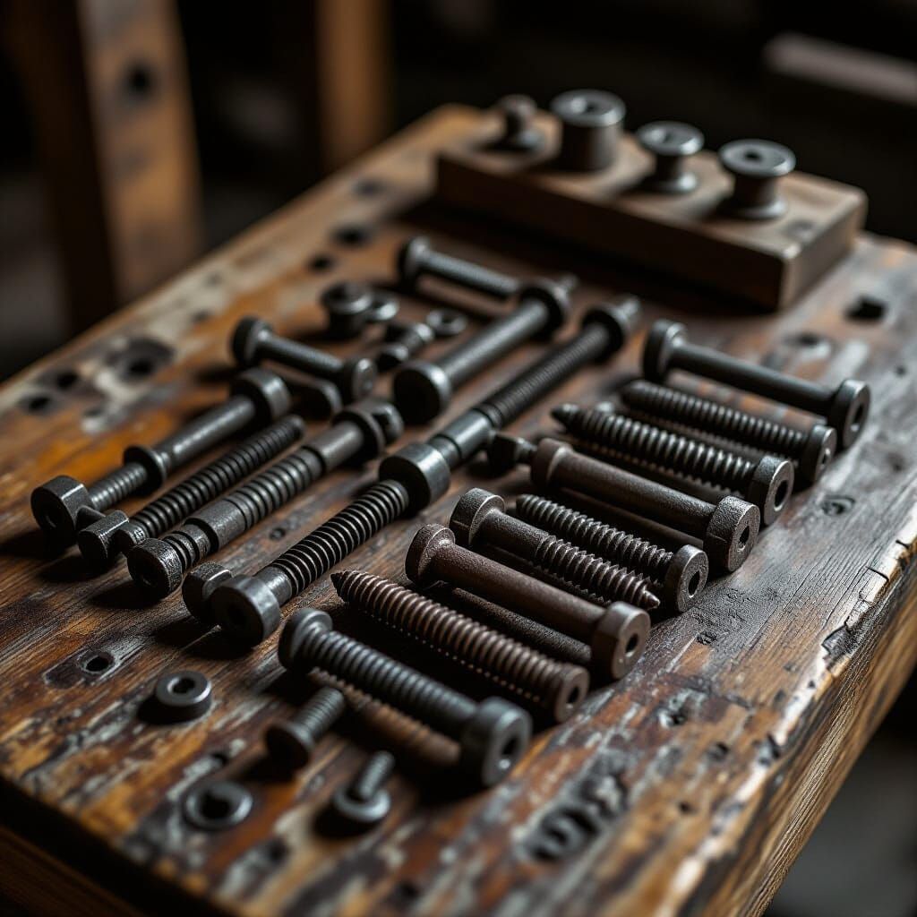 Medieval Screws and Nails in Knolling Pattern