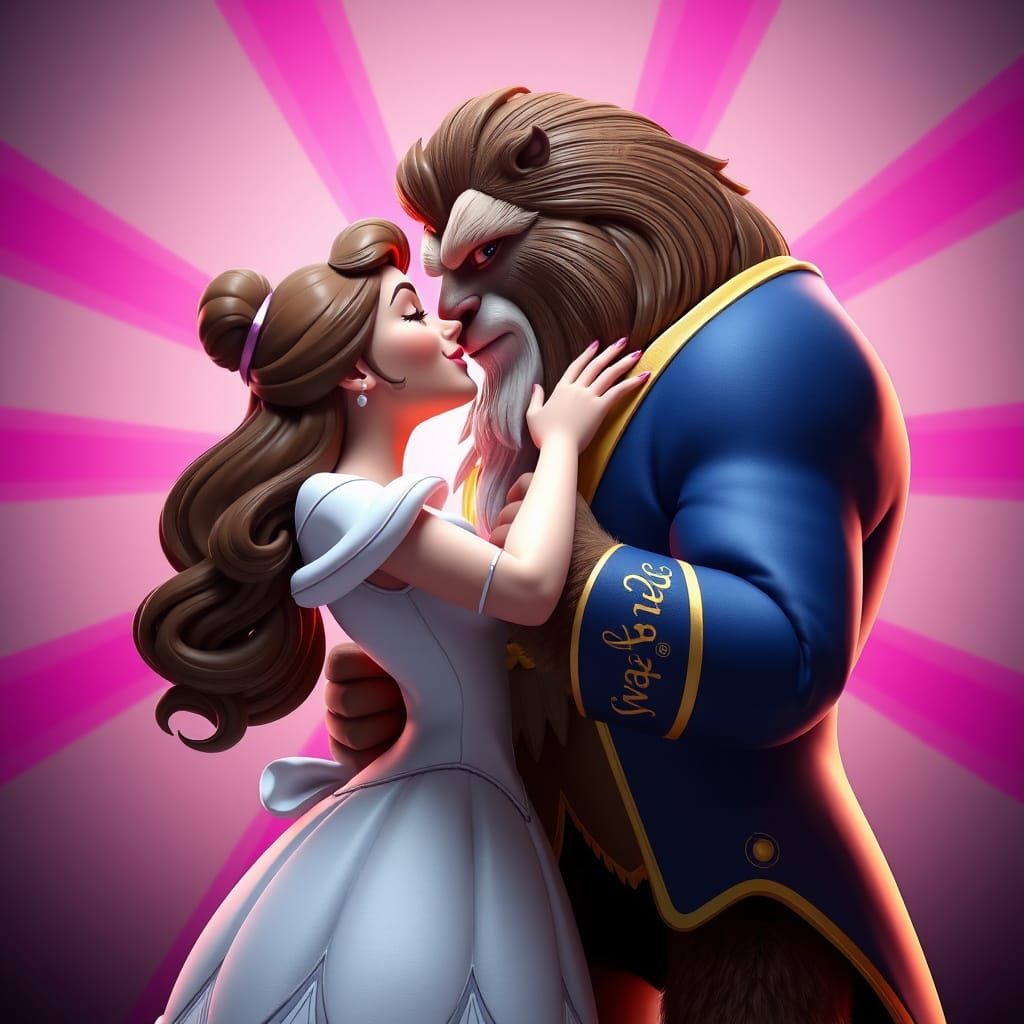 Belle and Beast Share a Magical Kiss in Vibrant 3D Concept A...