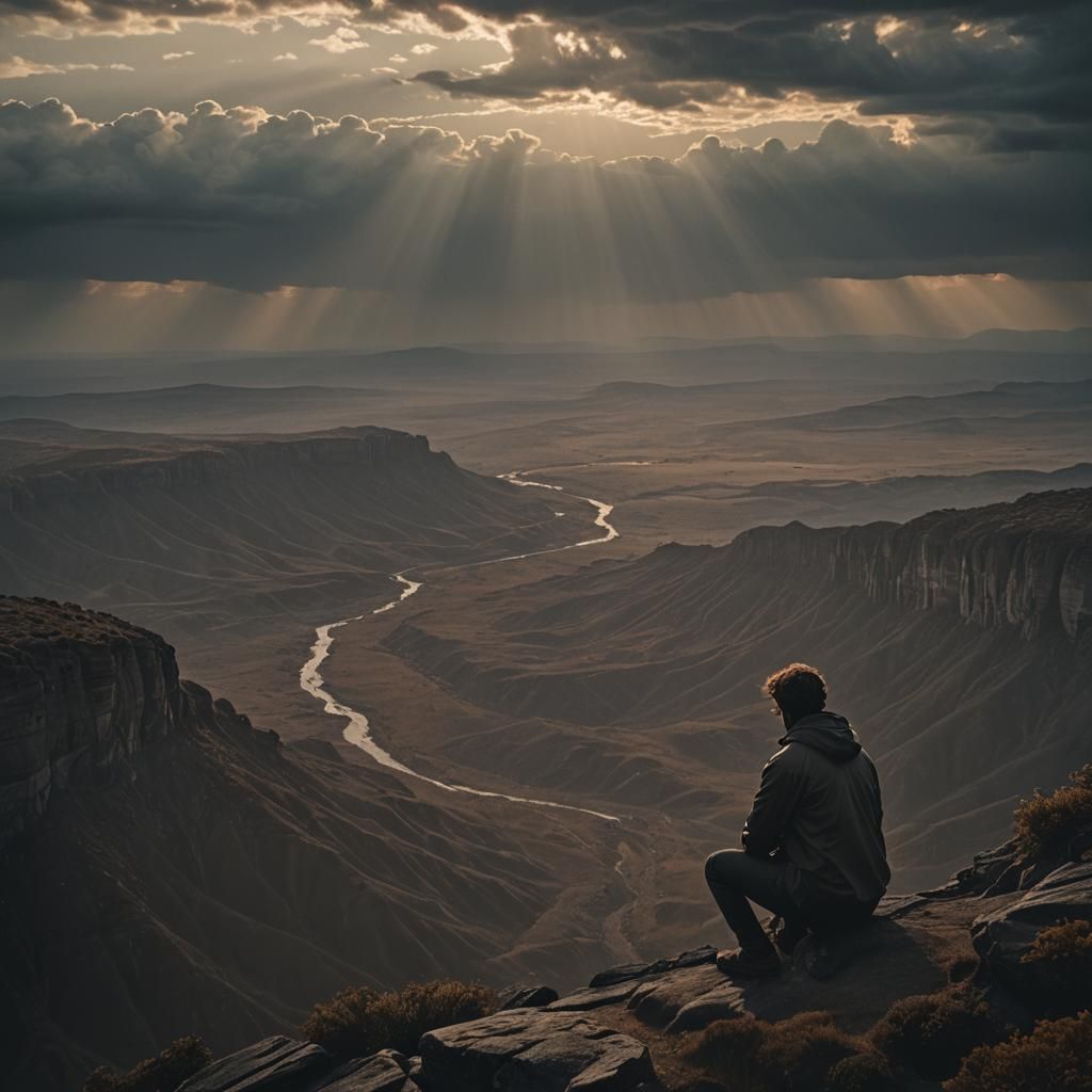 Dramatic Cliffside Scene in Cinematic Lighting