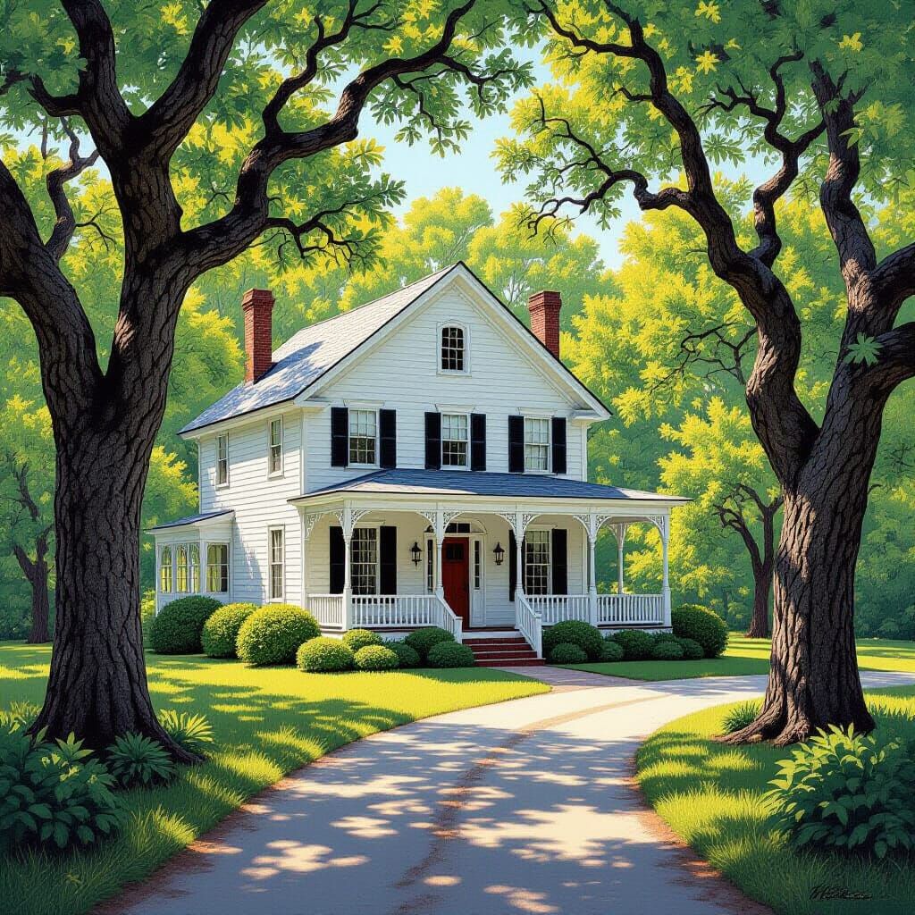 White House surrounded by Oak Trees