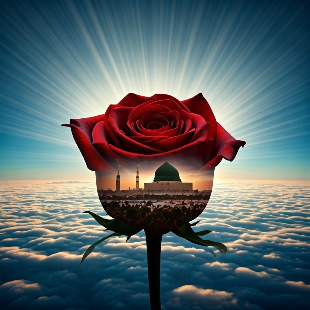 Masjid an-Nabawi Rose Silhouette in Digital Double Exposure