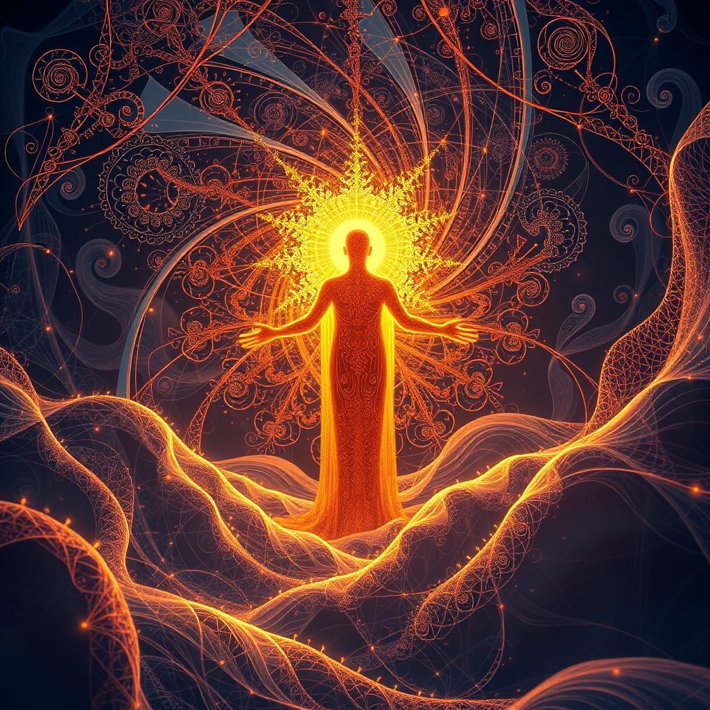 Radiant Light Entity Amidst Abstract Fractals