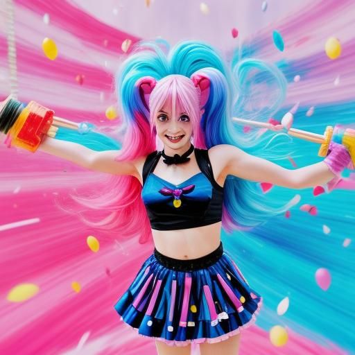 Pinkie Pie as Harley Quinn in Pastel Anime Style