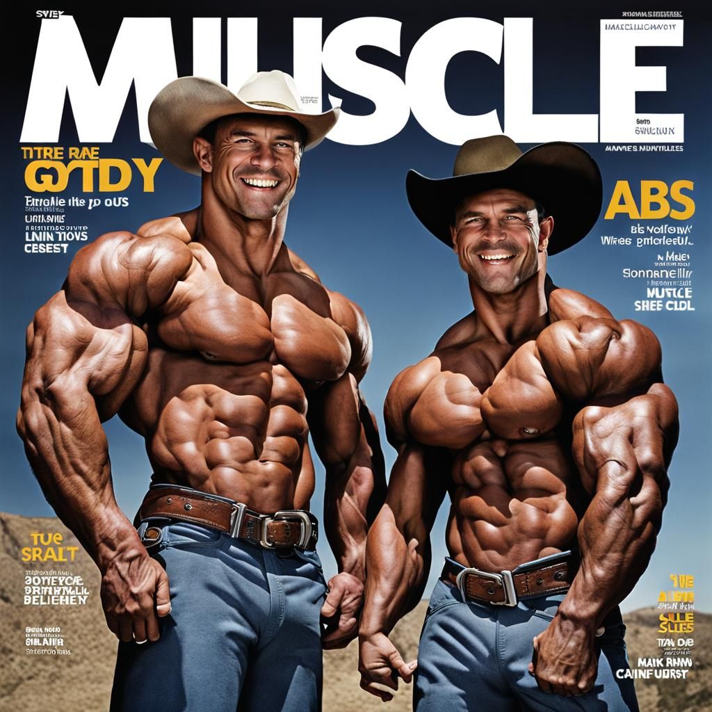 Muscular Cowboys Posing for Magazine Cover