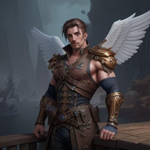 Steampunk Angelic Admiral with Strong Muscles