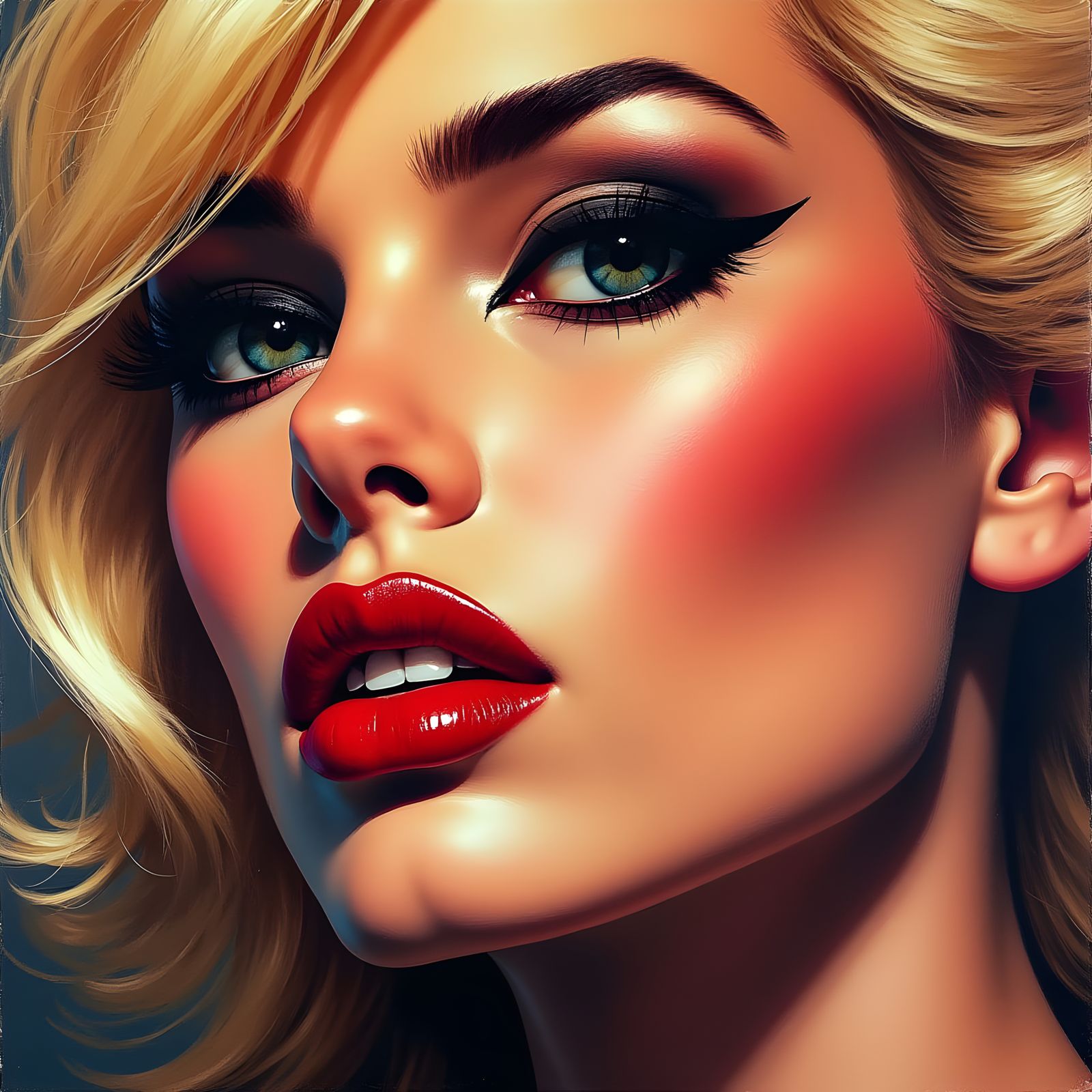 Vibrant Atomic Blonde Portrait in Mixed-Media Style