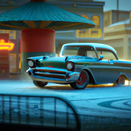 1957 Chevy 210 Donuts: Detailed Matte Painting