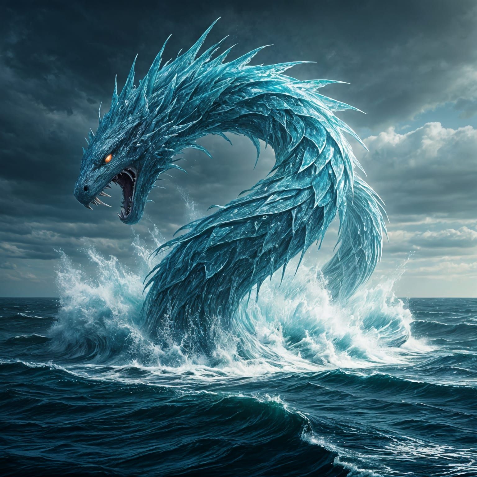 Water Serpent Emerge from Churning Waves