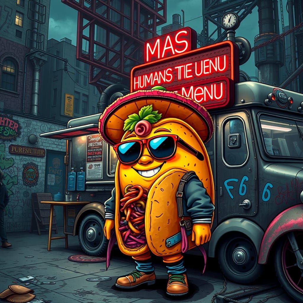Smiling Taco Awaits Humans at Retro-Futuristic Food Truck