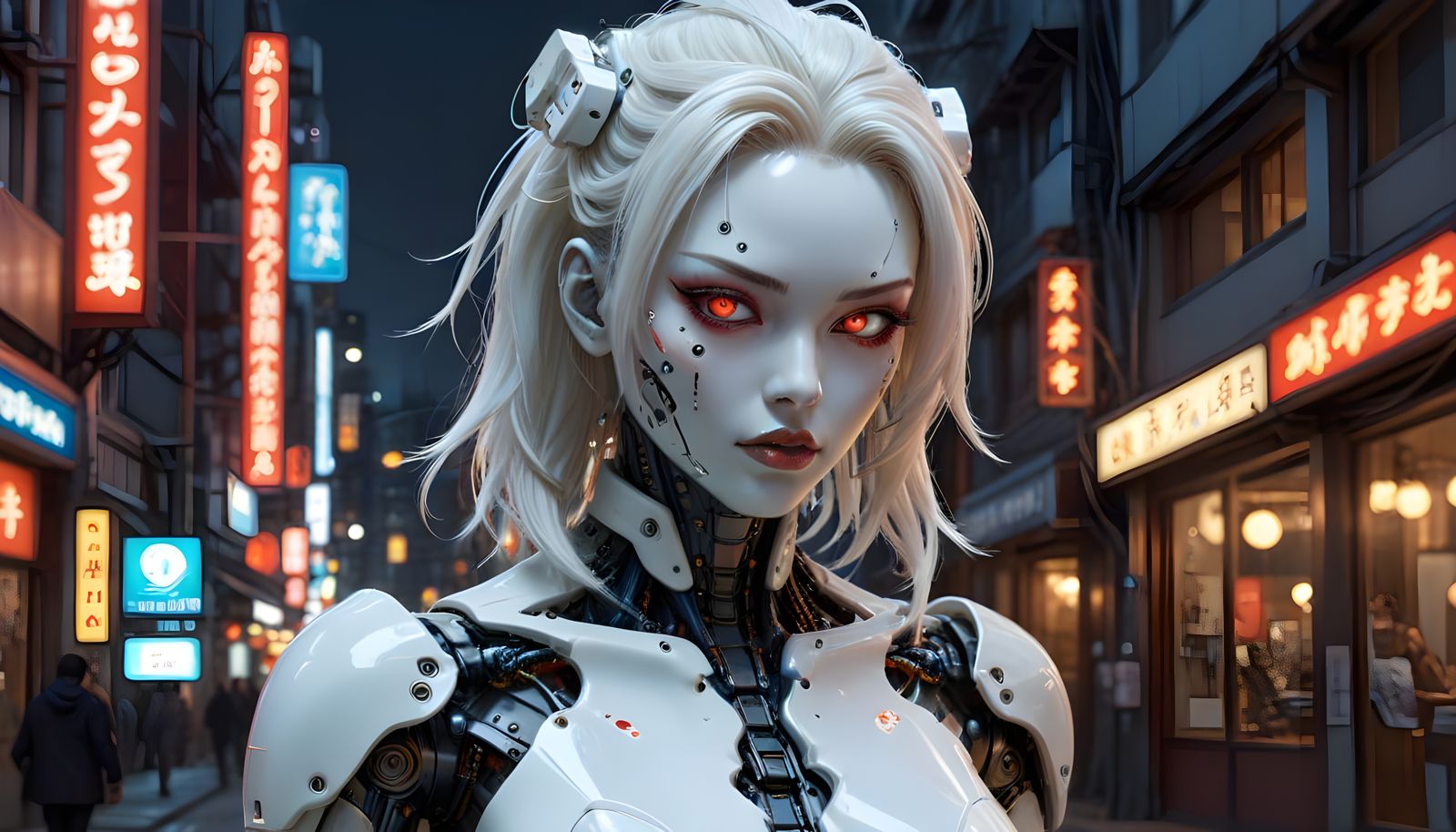 Gothic Cyborg Android with Punk Hair in Cyberpunk City