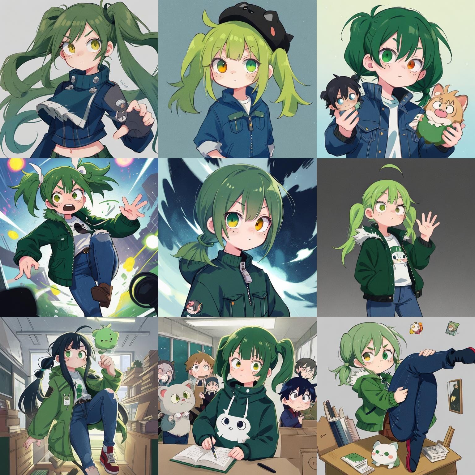 Anime Girl with Green Hair in Boku no Hero Academia Style