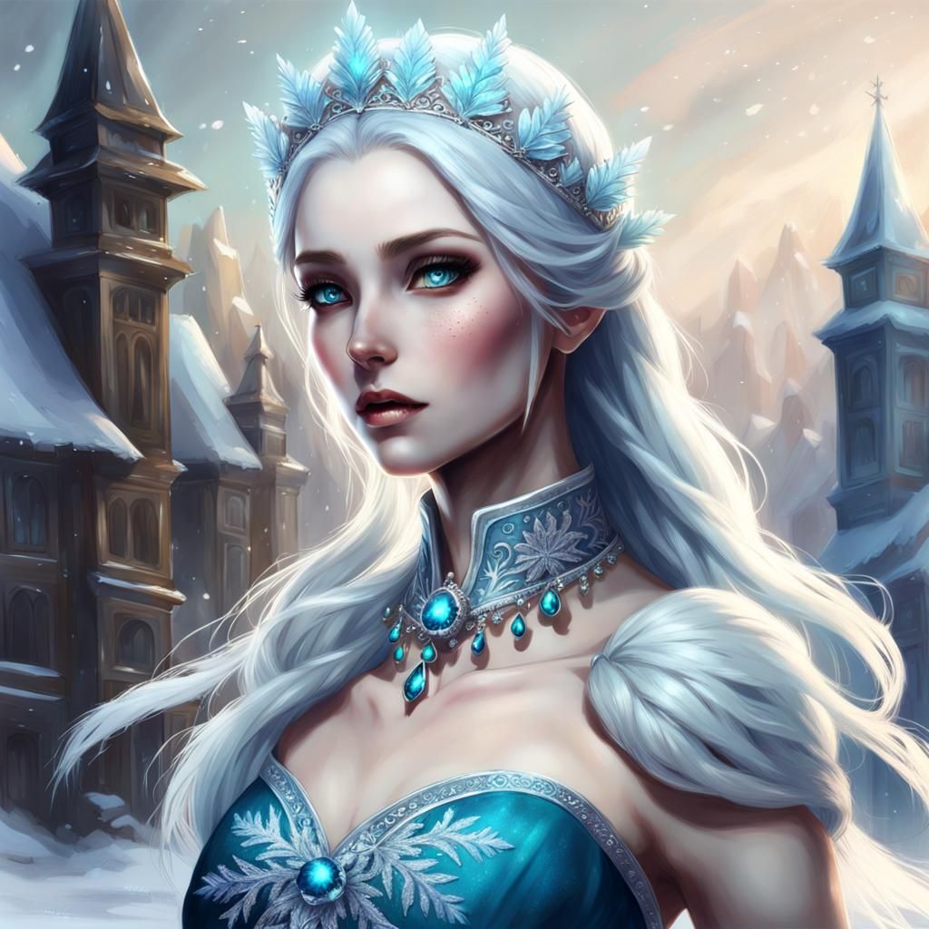Beautiful Ice Queen with Silver Hair and Ice Crown