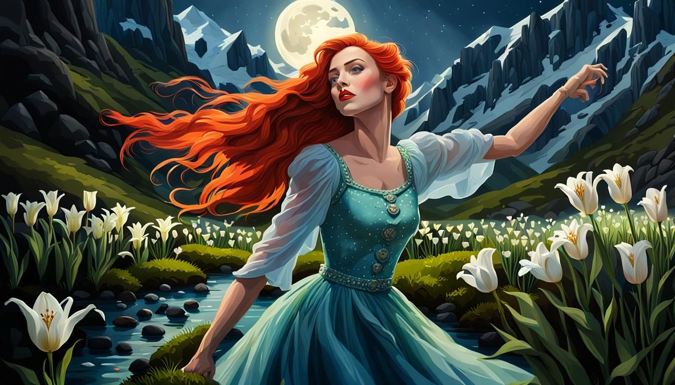 Hyperrealistic Portrait of Dancing Girl in Mountain Landscap...