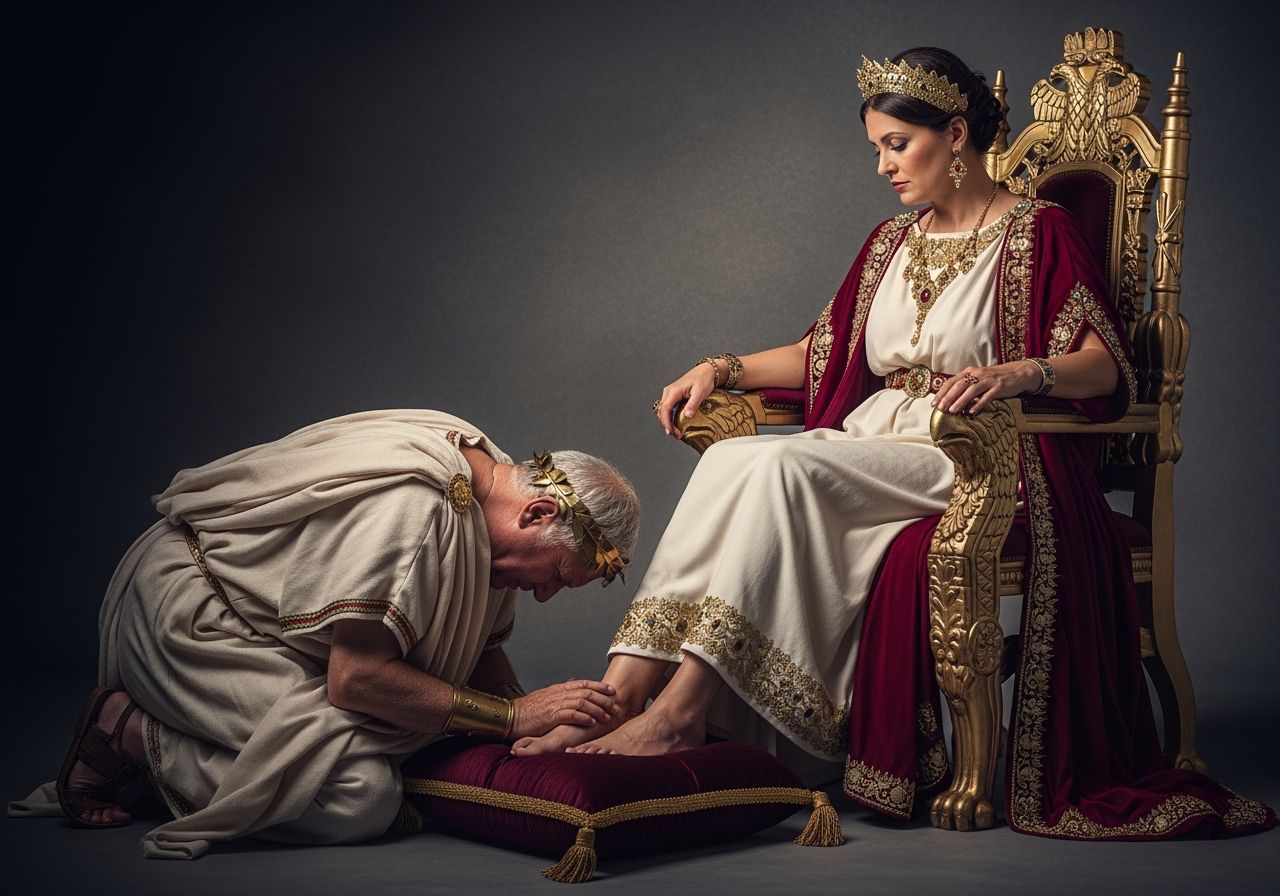 Stern Roman Empress on Gold Throne with Senator