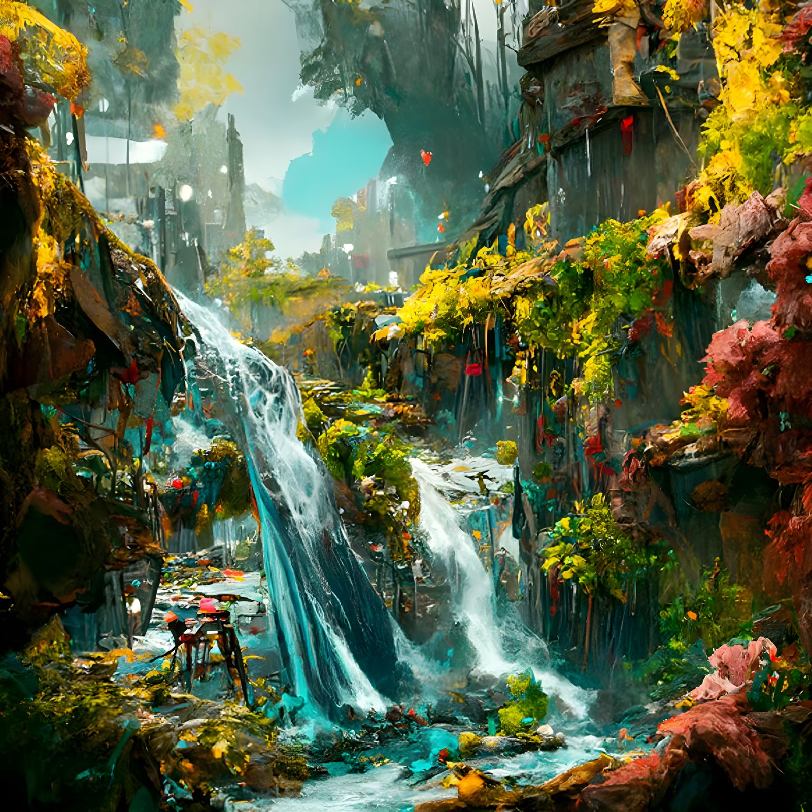 Lush Waterfall in Hyperrealistic Digital Art