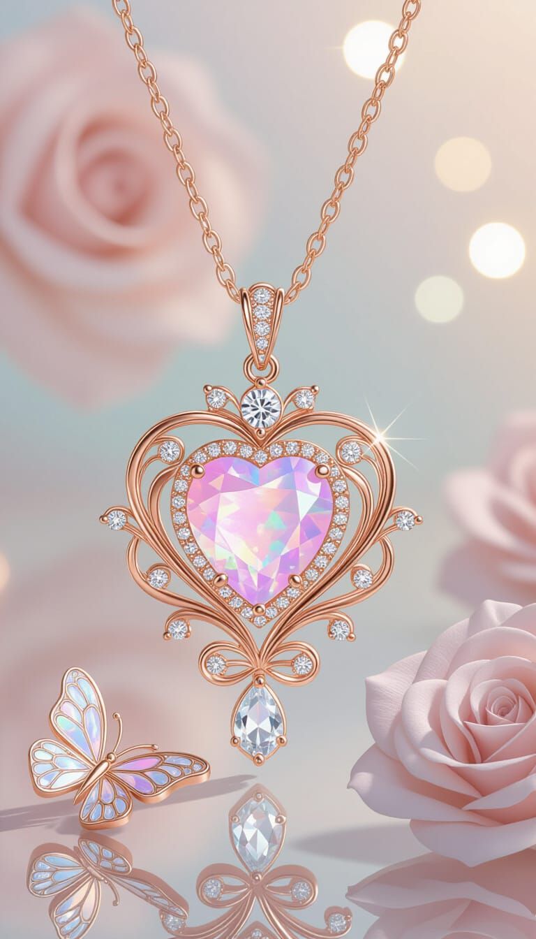 Rose Gold Libra Necklace with Art Nouveau Details