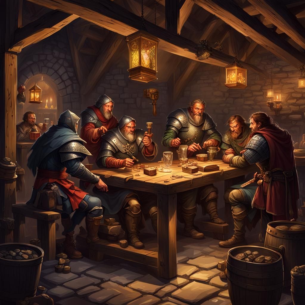D&D Party Plays in a Medieval Tavern