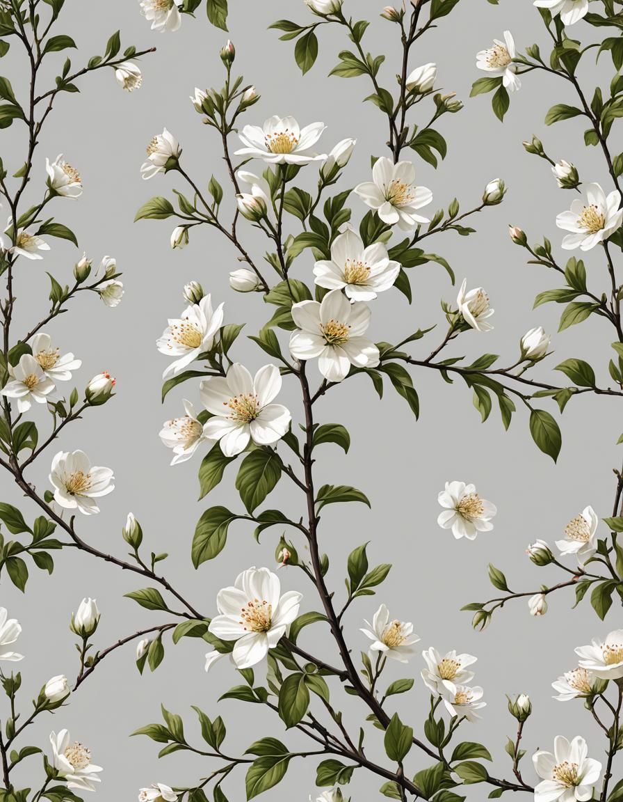 Elegant 2.5D Flower and Branch on White