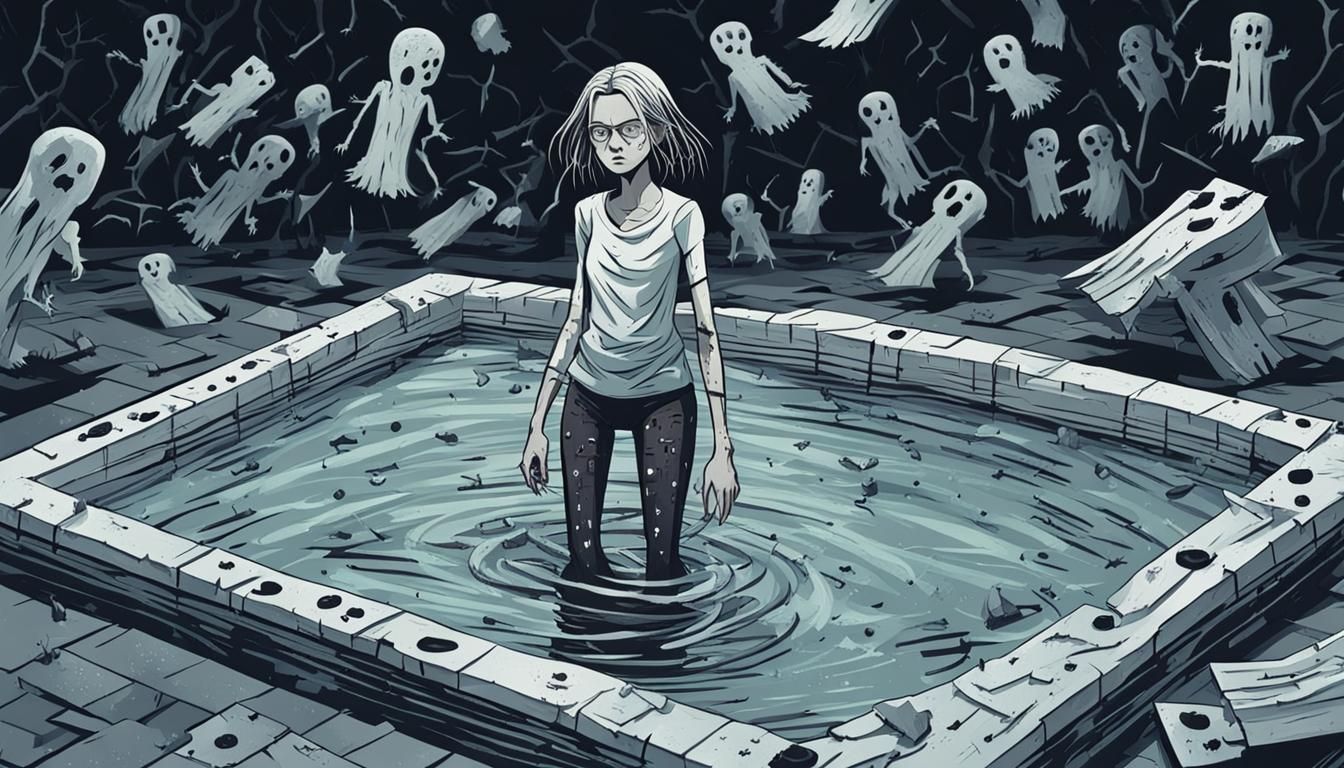 Horrific Girl in Haunted Pool of Body Parts