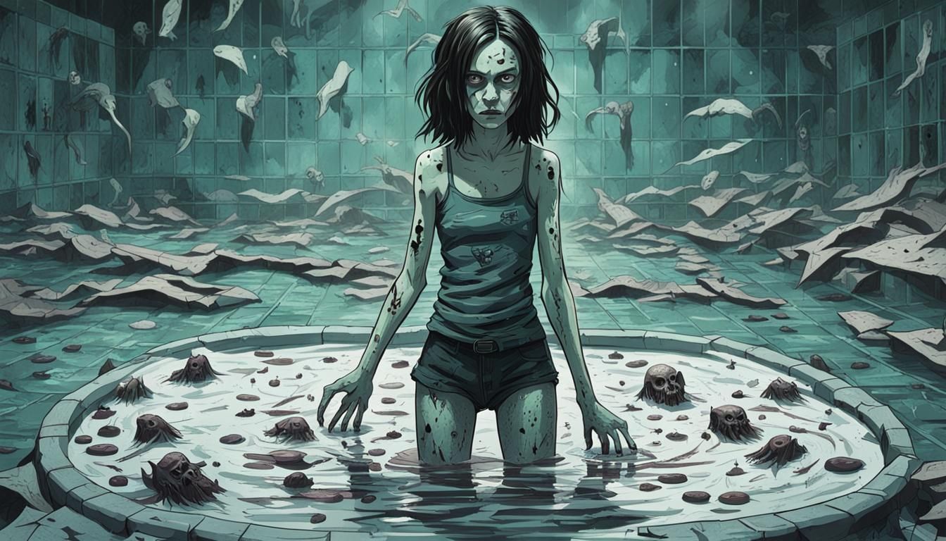 Horror Witch Girl in Haunted Pool