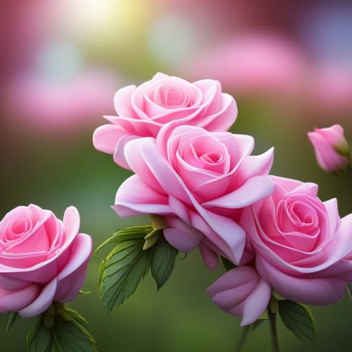 Light Pink Roses in a Realistic Garden Scene